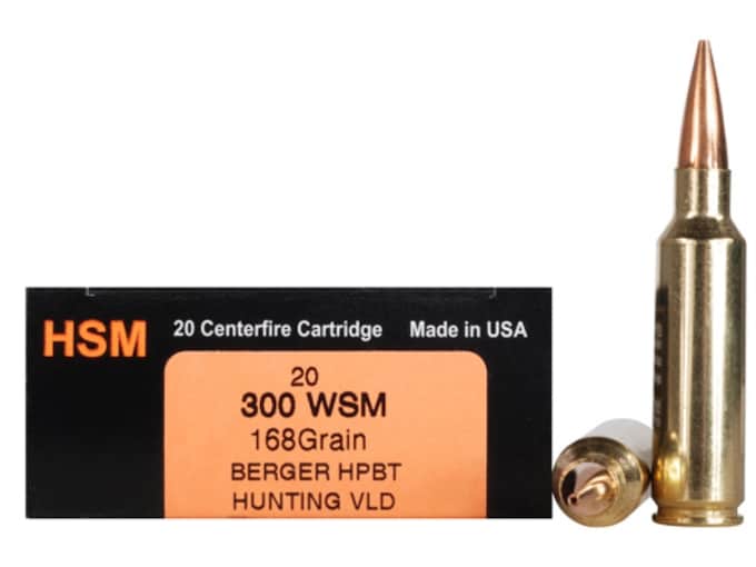 HSM Trophy Gold Ammunition 300 Winchester Short Magnum (WSM) 168 Grain Berger Hunting VLD Hollow Point Boat Tail Box of 20
