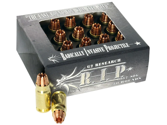 G2 Research R.I.P. Ammunition 357 Sig 92 Grain Radically Invasive Projectile Fragmenting Solid Copper Lead-Free Box of 20