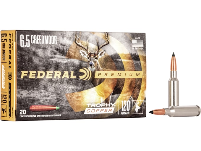 Federal Premium Ammunition 6.5 Creedmoor 120 Grain Trophy Copper Tipped Boat Tail Lead-Free Box of 20