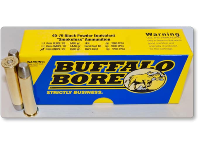 Buffalo Bore Smokeless Blackpowder Equivalent Ammunition 45-70 Government 500 Grain Hard Cast Lead Flat Nose Box of 20