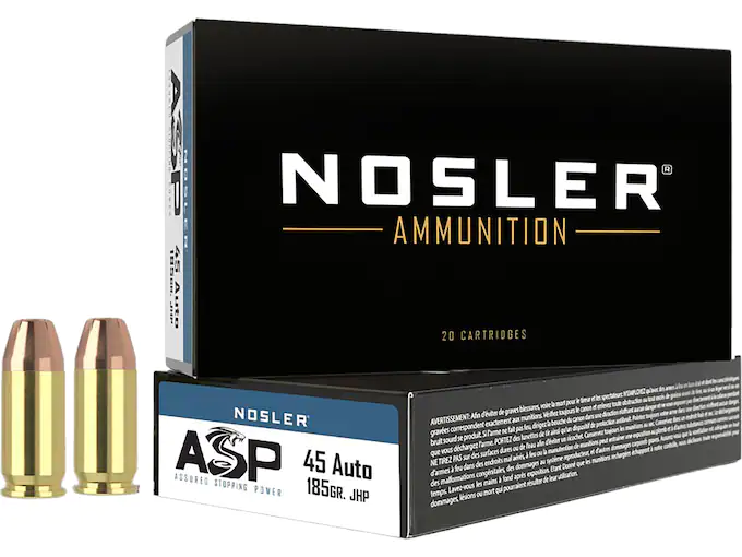 Nosler ASP Ammunition 45 ACP 185 Grain Jacketed Hollow Point