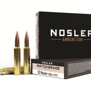 Nosler Match Grade Ammunition 33 Nosler 300 Grain Custom Competition Hollow Point Boat Tail Box of 20Nosler Match Grade Ammunition 33 Nosler 300 Grain Custom Competition Hollow Point Boat Tail Box of 20