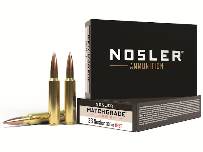 Nosler Match Grade Ammunition 33 Nosler 300 Grain Custom Competition Hollow Point Boat Tail Box of 20Nosler Match Grade Ammunition 33 Nosler 300 Grain Custom Competition Hollow Point Boat Tail Box of 20
