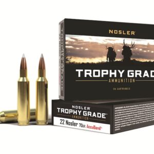 Nosler Trophy Grade Ammunition 22 Nosler 70 Grain AccuBond Box of 20
