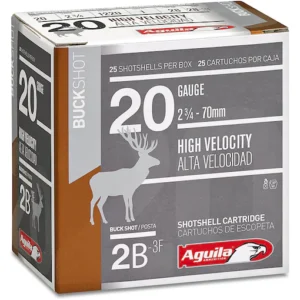 Aguila High Velocity Ammunition 20 Gauge 2-3/4" #2 Buckshot 15 Pellets Box of 25