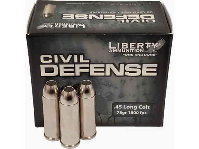 Liberty Civil Defense Ammunition 45 Colt (Long Colt) 78 Grain Fragmenting Hollow Point Lead-Free Box of 20