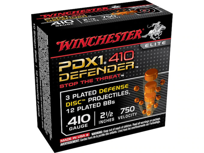 Winchester PDX1 Defender Ammunition 410 Bore 2-1/2" 3 Disks over 1/4 oz BB Box of 10