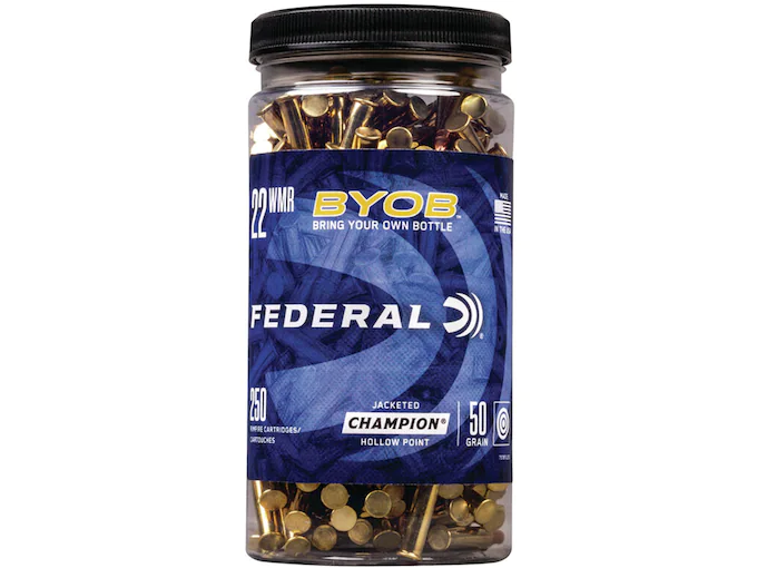 Federal BYOB Ammunition 22 Winchester Magnum Rimfire (WMR) 50 Grain Jacketed Hollow Point Bottle of 250