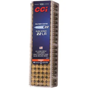 CCI Clean-22 Ammunition 22 Long Rifle Subsonic 40 Grain Blue Polymer Coated Lead Round Nose Box of 100