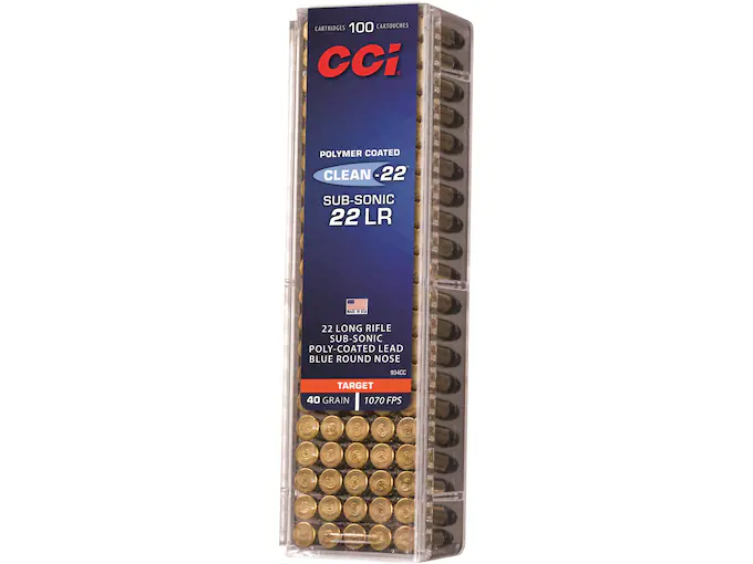 CCI Clean-22 Ammunition 22 Long Rifle Subsonic 40 Grain Blue Polymer Coated Lead Round Nose Box of 100
