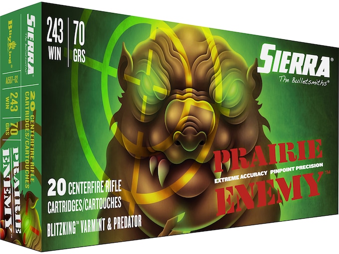 Sierra Prairie Enemy Ammunition 243 Winchester 70 Grain BlitzKing Polymer Tip Box of 20