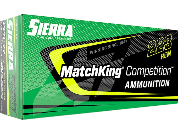 Sierra MatchKing Competition Ammunition 223 Remington 77 Grain Hollow Point Boat Tail Box of 20