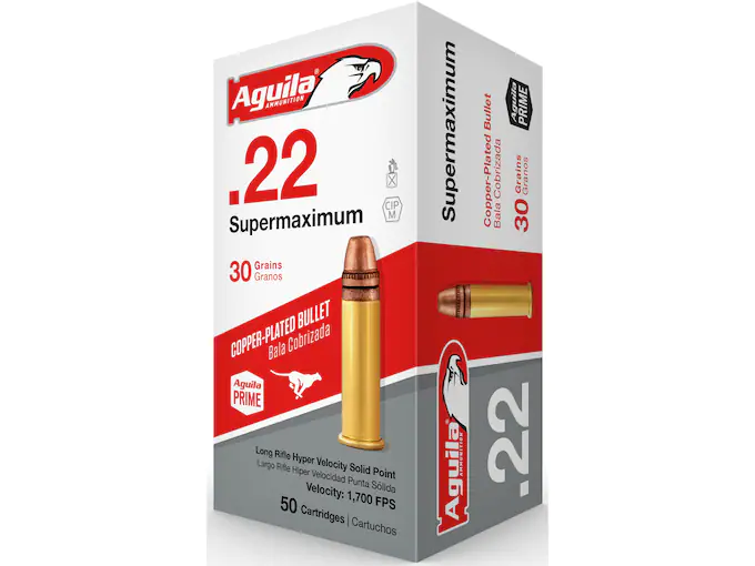 Aguila Super Maximum Ammunition 22 Long Rifle 30 Grain Plated Lead Round Nose