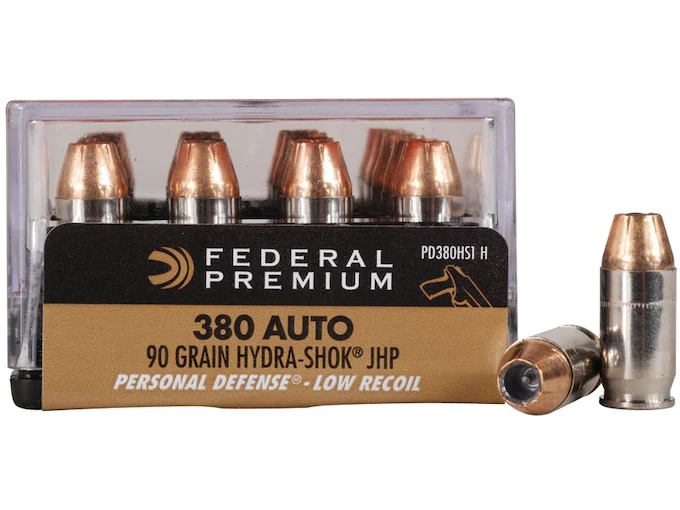 Federal Premium Personal Defense Reduced Recoil Ammunition 380 ACP 90 Grain Hydra-Shok Jacketed Hollow Point Box of 20