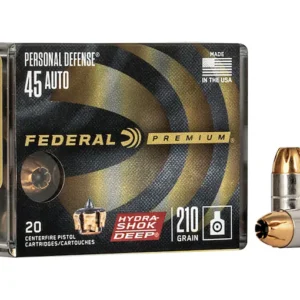 Federal Premium Personal Defense Ammunition 45 ACP 210 Grain Hydra-Shok Deep Jacketed Hollow Point Box of 20