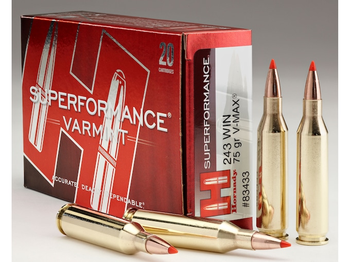 Hornady Superformance Varmint Ammunition 243 Winchester 75 Grain V-MAX Polymer Tip Box of 20