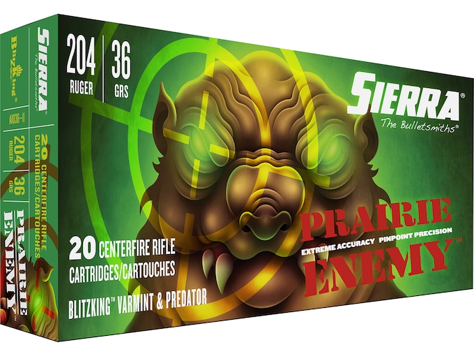 Sierra Prairie Enemy Ammunition 204 Ruger 36 Grain BlitzKing Polymer Tip Box of 20