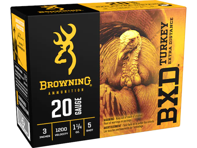 Browning BXD Extra Distance Turkey Ammunition 20 Gauge 3" 1-1/4 oz #5 Nickel Plated Shot Box of 10
