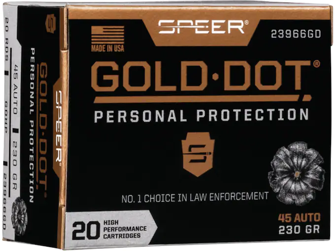 Speer Gold Dot Ammunition 45 ACP 230 Grain Jacketed Hollow Point Box of 20