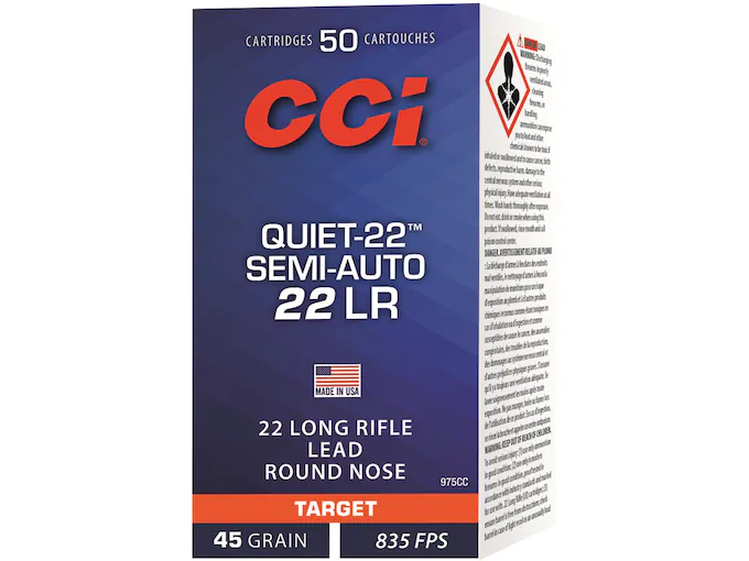 CCI Quiet Semi-Auto Ammunition 22 Long Rifle Subsonic 45 Grain Lead Round Nose
