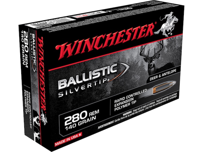 Winchester Ballistic Silvertip Ammunition 280 Remington 140 Grain Rapid Controlled Expansion Polymer Tip Box of 20