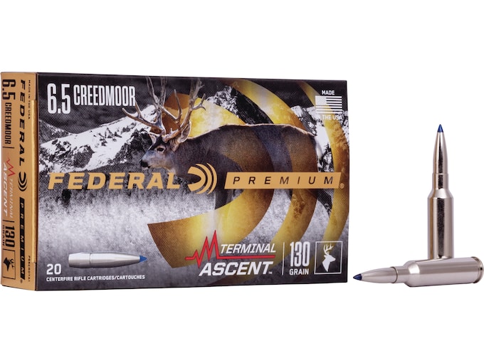 Federal Premium Terminal Ascent Ammunition 6.5 Creedmoor 130 Grain Polymer Tip Bonded Boat Tail Box of 20
