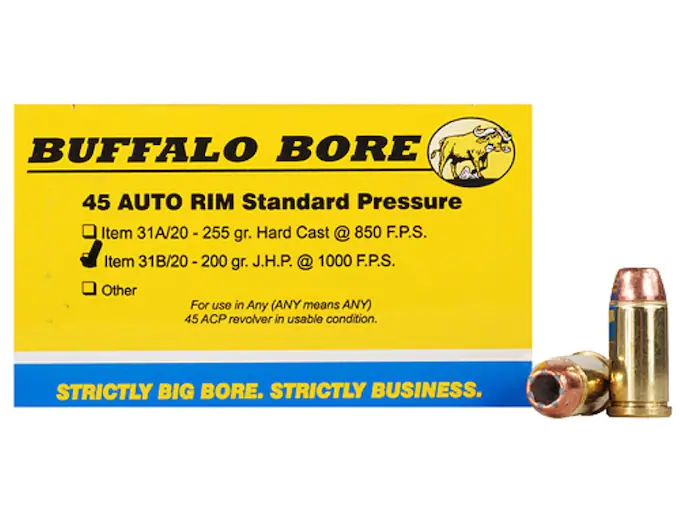 Buffalo Bore Ammunition 45 Auto Rim (Not ACP) 200 Grain Jacketed Hollow Point Box of 20