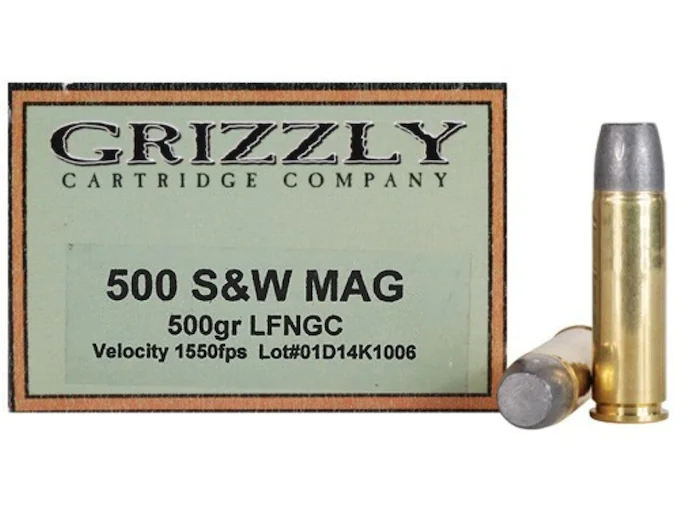 Grizzly Ammunition 500 S&W Magnum 500 Grain Lead Long Flat Nose Gas Check Box of 20