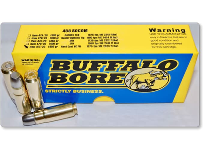 Buffalo Bore Ammunition 458 SOCOM 405 Grain Hard Cast Lead Gas Check Flat Nose Box of 20