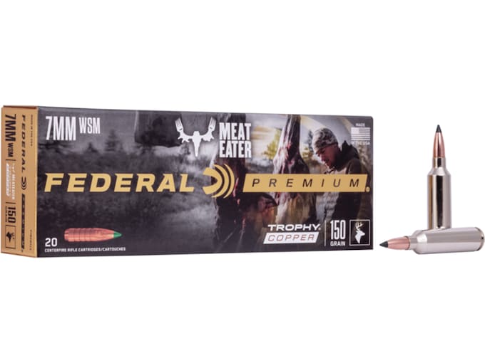 Federal Premium Meat Eater Ammunition 7mm Winchester Short Magnum (WSM) 150 Grain Trophy Copper Tipped Boat Tail Lead-Free Box of 20
