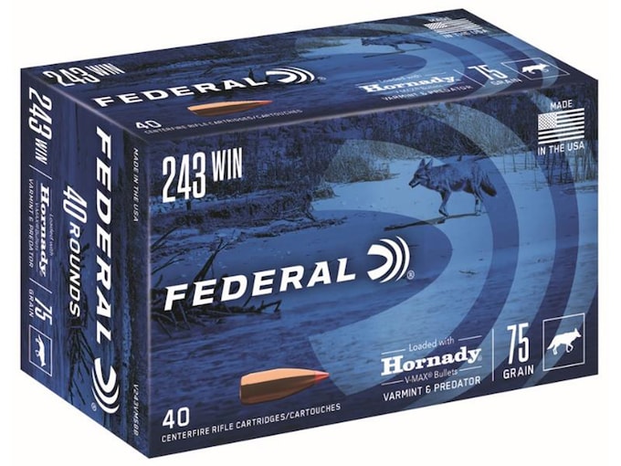 Federal Varmint Ammunition 243 Winchester 75 Grain Hornady V-MAX