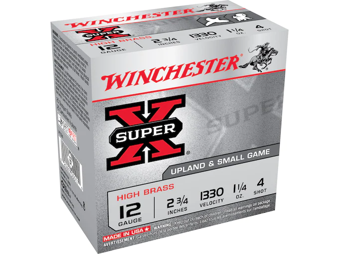 Winchester Super-X High Brass Ammunition 12 Gauge 2-3/4" 1-1/4 oz #4 Shot Box of 25