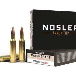 Nosler Match Grade Ammunition 22 Nosler 77 Grain Custom Competition Hollow Point Boat Tail Box of 20