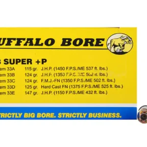 Buffalo Bore Ammunition Outdoorsman 38 Super +P 147 Grain Jacketed Hollow Point Box of 20