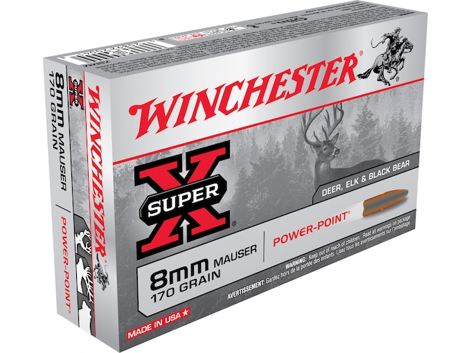 Winchester Super-X Ammunition 8x57mm JS Mauser (8mm Mauser) 170 Grain Power-Point Box of 20