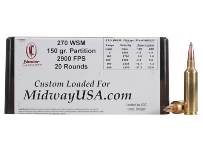 Nosler Custom Ammunition 270 Winchester Short Magnum (WSM) 150 Grain Partition Box of 20