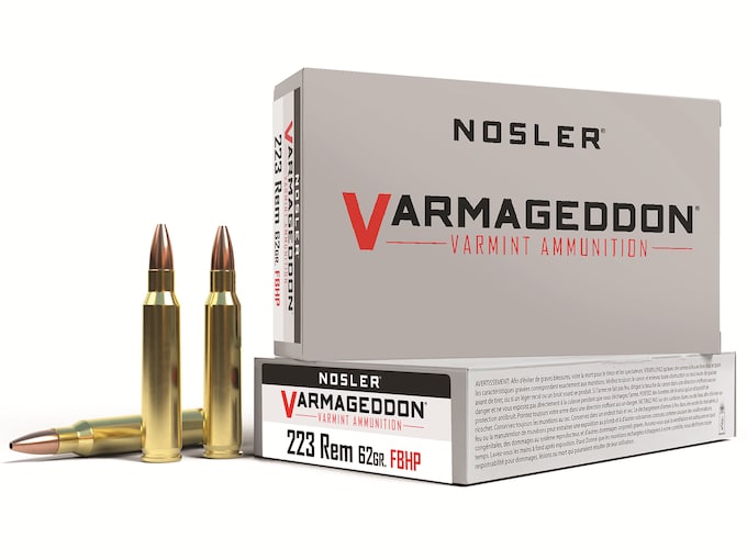 Nosler Varmageddon Ammunition 223 Remington 62 Grain Hollow Point Flat Base Box of 20