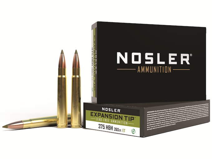 Nosler E-Tip Ammunition 375 H&H Magnum 260 Grain E-Tip Lead-Free Box of 20