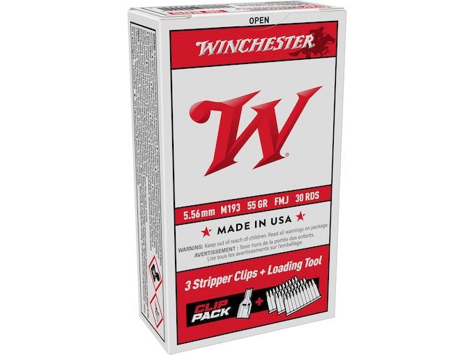 Winchester USA Ammunition 5.56x45mm NATO 55 Grain M193 Full Metal Jacket 10 Round Clips