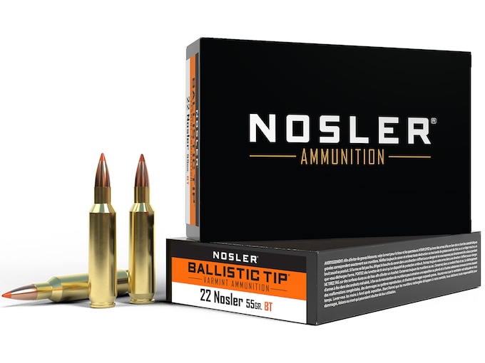 Nosler BT Varmint Ammunition 22 Nosler 55 Grain Ballistic Tip Varmint Box of 20