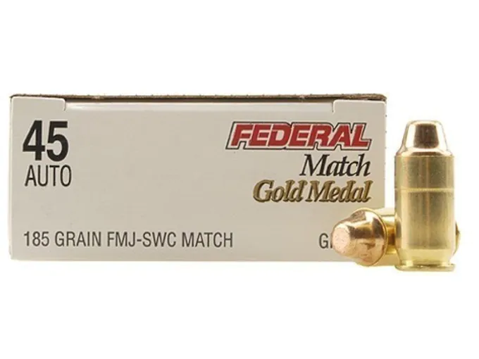 Federal Premium Gold Medal Match Ammunition 45 ACP 185 Grain Full Metal Jacket Semi-Wadcutter Box of 50