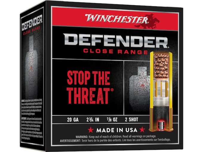 Winchester Defender Close Range Ammunition 20 Gauge 2-3/4" 7/8 oz #2 Plated Shot Box of 25