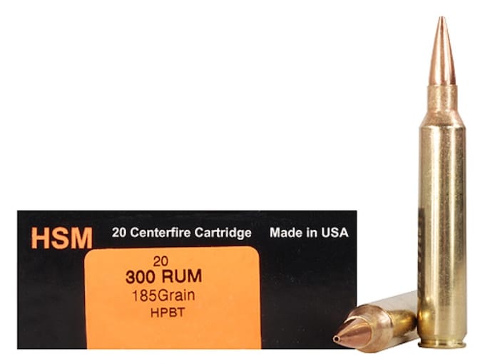 HSM Trophy Gold Ammunition 300 Remington Ultra Magnum 185 Grain Berger Hunting VLD Hollow Point Boat Tail Box of 20