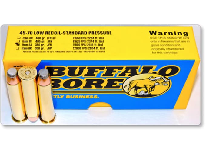 Buffalo Bore Ammunition 45-70 Government 350 Grain Jacketed Flat Nose Low Recoil Standard Pressure Full Power Box of 20