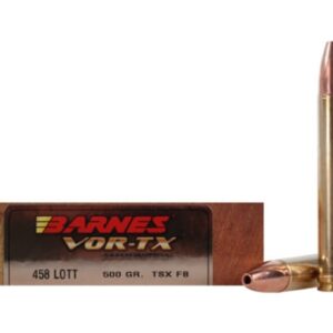 Barnes VOR-TX Safari Ammunition 458 Lott 500 Grain TSX Hollow Point Flat Base Lead-Free Box of 20