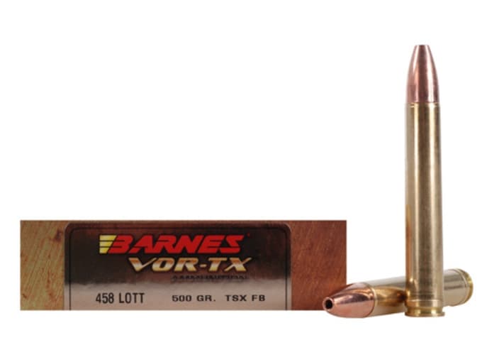 Barnes VOR-TX Safari Ammunition 458 Lott 500 Grain TSX Hollow Point Flat Base Lead-Free Box of 20