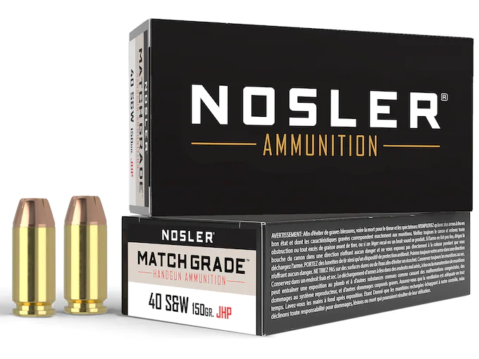 Nosler Match Grade Ammunition 40 S&W 150 Grain Jacketed Hollow Point