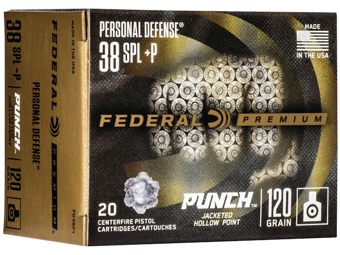 Federal Personal Defense Punch Ammunition 38 Special +P 120 Grain Jacketed Hollow Point Box of 20