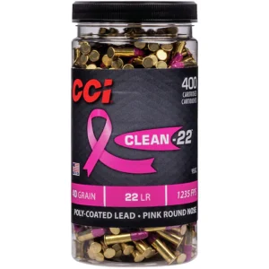 CCI Clean-22 High-Velocity Ammunition 22 Long Rifle 40 Grain Pink Polymer Coated Lead Round Nose Bottle of 400 Bulk