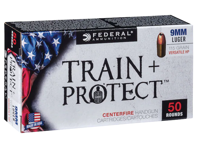 Federal Train + Protect Ammunition 9mm Luger 115 Grain Versatile Hollow Point Box of 50